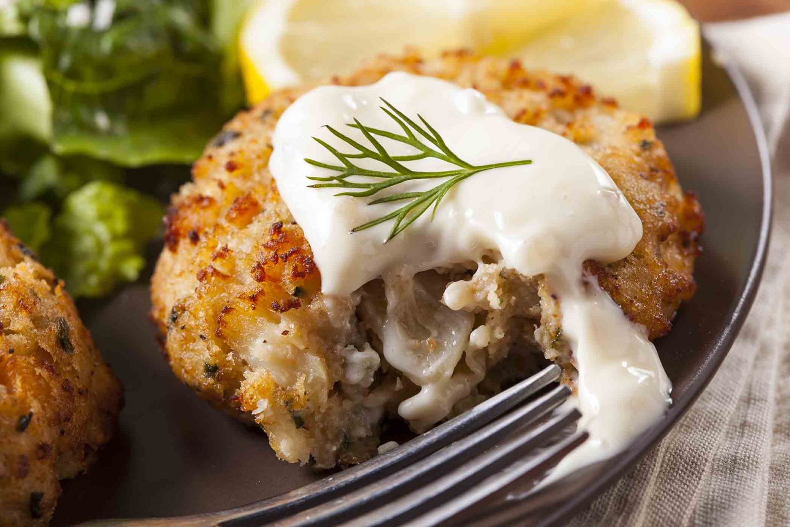 Lump crab meat cakes and fresh greens