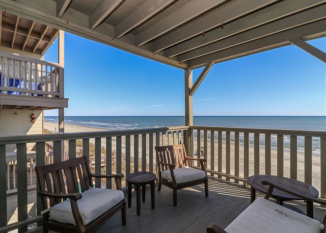 An oceanfront balcony of a Garden City Beach vacation rental