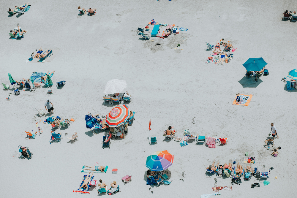 aerial view of people on the beach