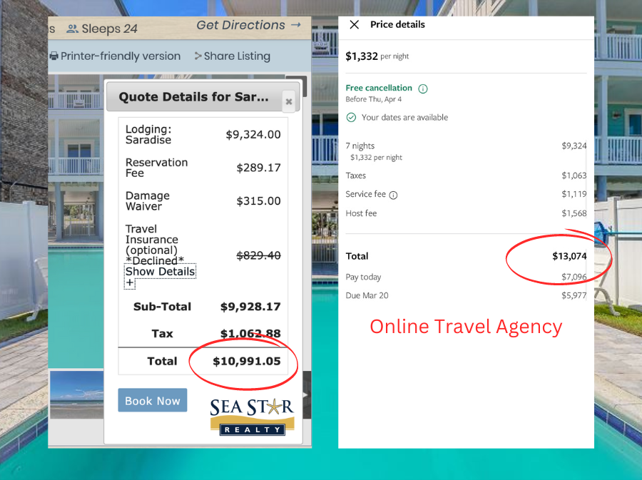 Sea Star Realty booking fees comparison