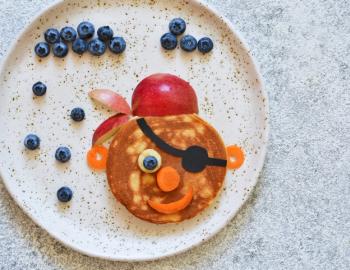 A pancake decorated as a pirate