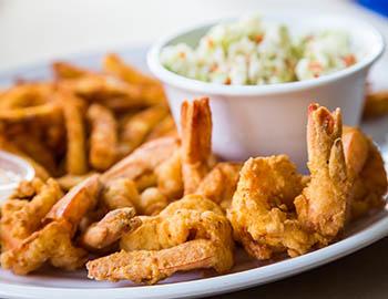Fried shrimp platter at a seafood restaurant