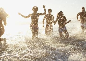 people running in water, myrtle beach